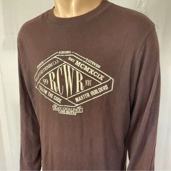 Rocawear Men's Brown Thermal Waffle Knit Long Sleeve Logo Graphic Top Size XL - Picture 4 of 10